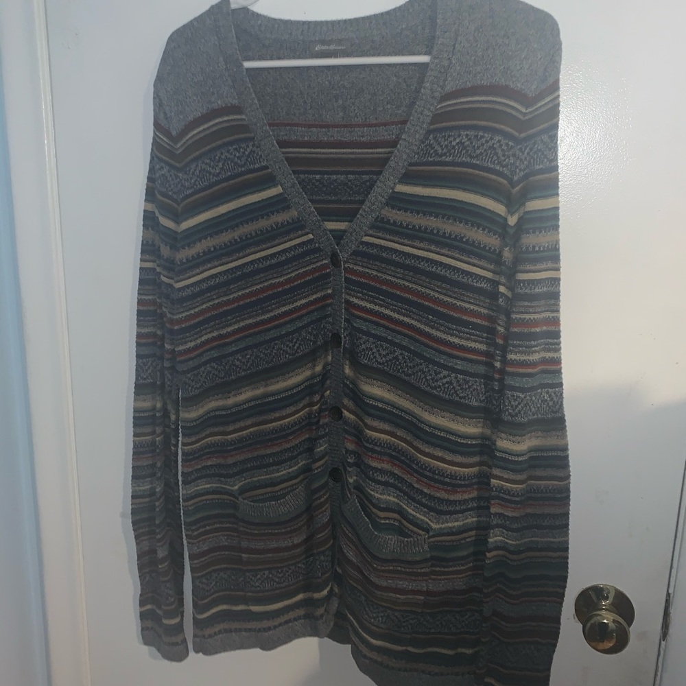 Eddie Bauer women’s large striped long cardigan